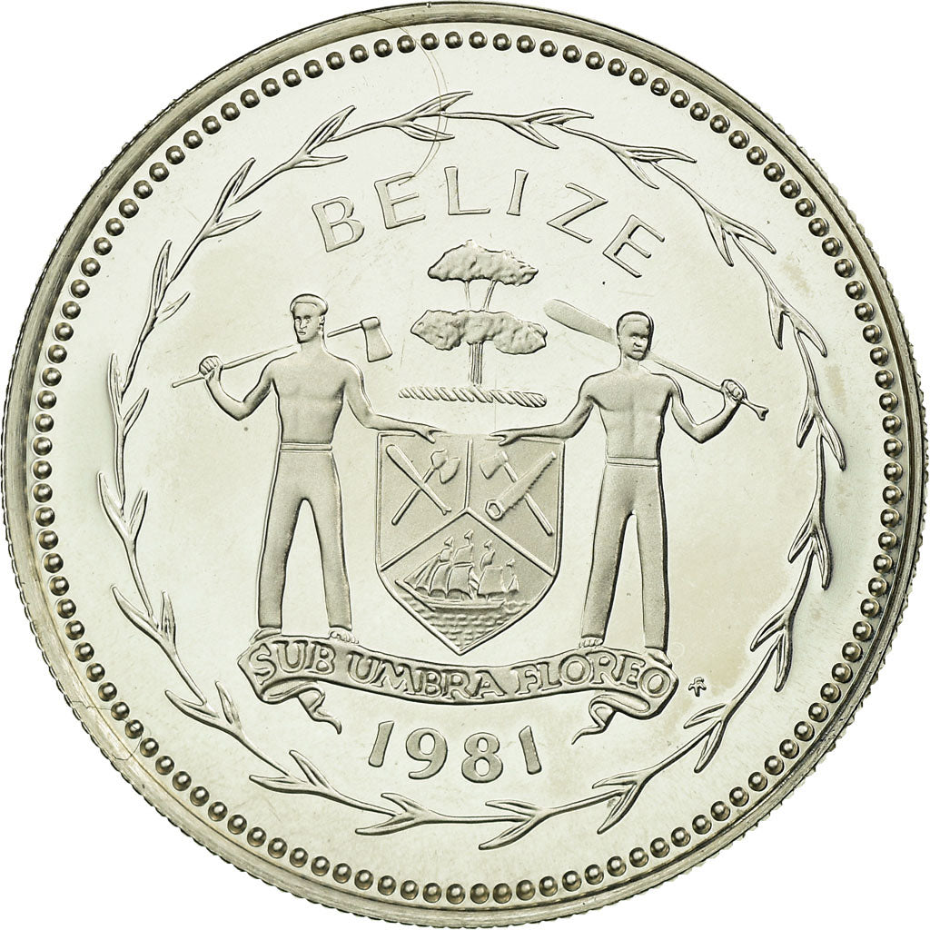 Moeda, Belize, 25 Cents, 1981, Franklin Mint, MS(65-70), Prata, KM:49a