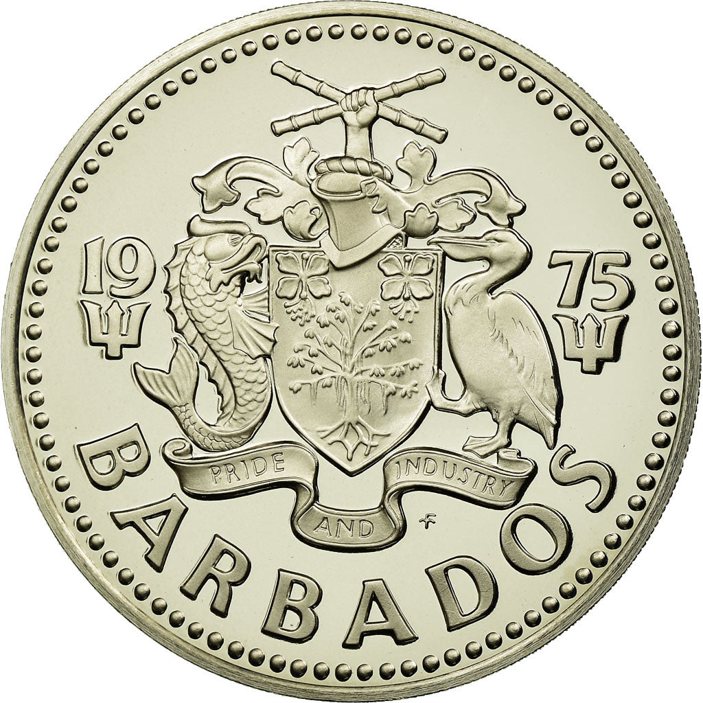 Coin, Barbados, 2 Dollars, 1975, Franklin Mint, MS(65-70), Copper-nickel, KM:15