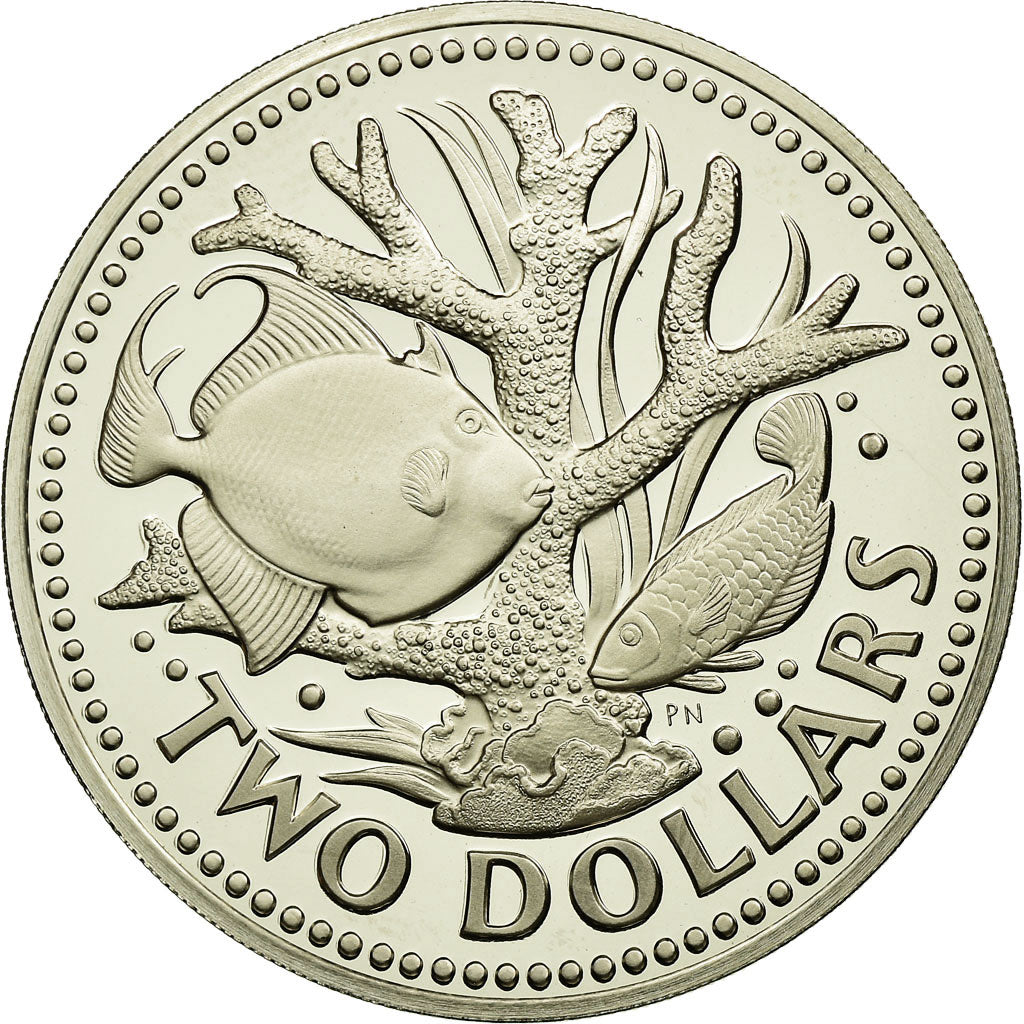 Coin, Barbados, 2 Dollars, 1975, Franklin Mint, MS(65-70), Copper-nickel, KM:15