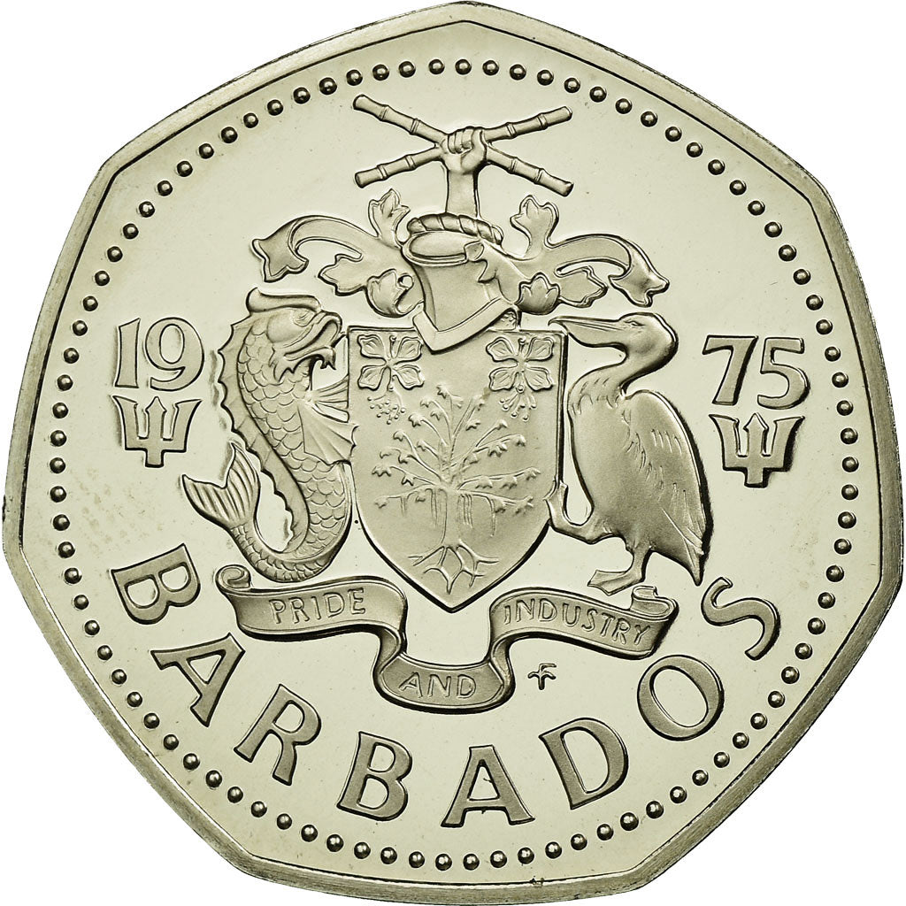 Coin, Barbados, Dollar, 1975, Franklin Mint, MS(65-70), Copper-nickel, KM:14.1