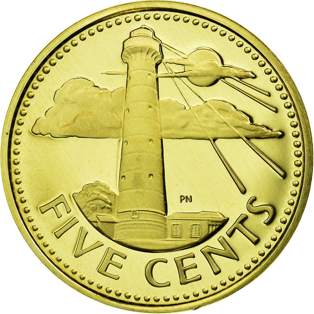 Moeda, Barbados, 5 Cents, 1975, Franklin Mint, MS(65-70), Latão, KM:11