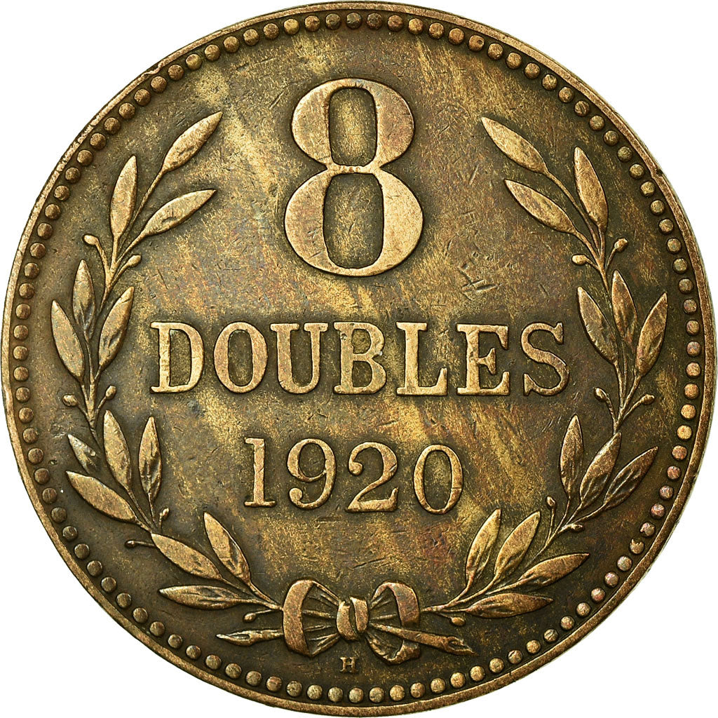Coin, Guernsey, 8 Doubles, 1920, Heaton, Birmingham, EF(40-45), Bronze, KM:14