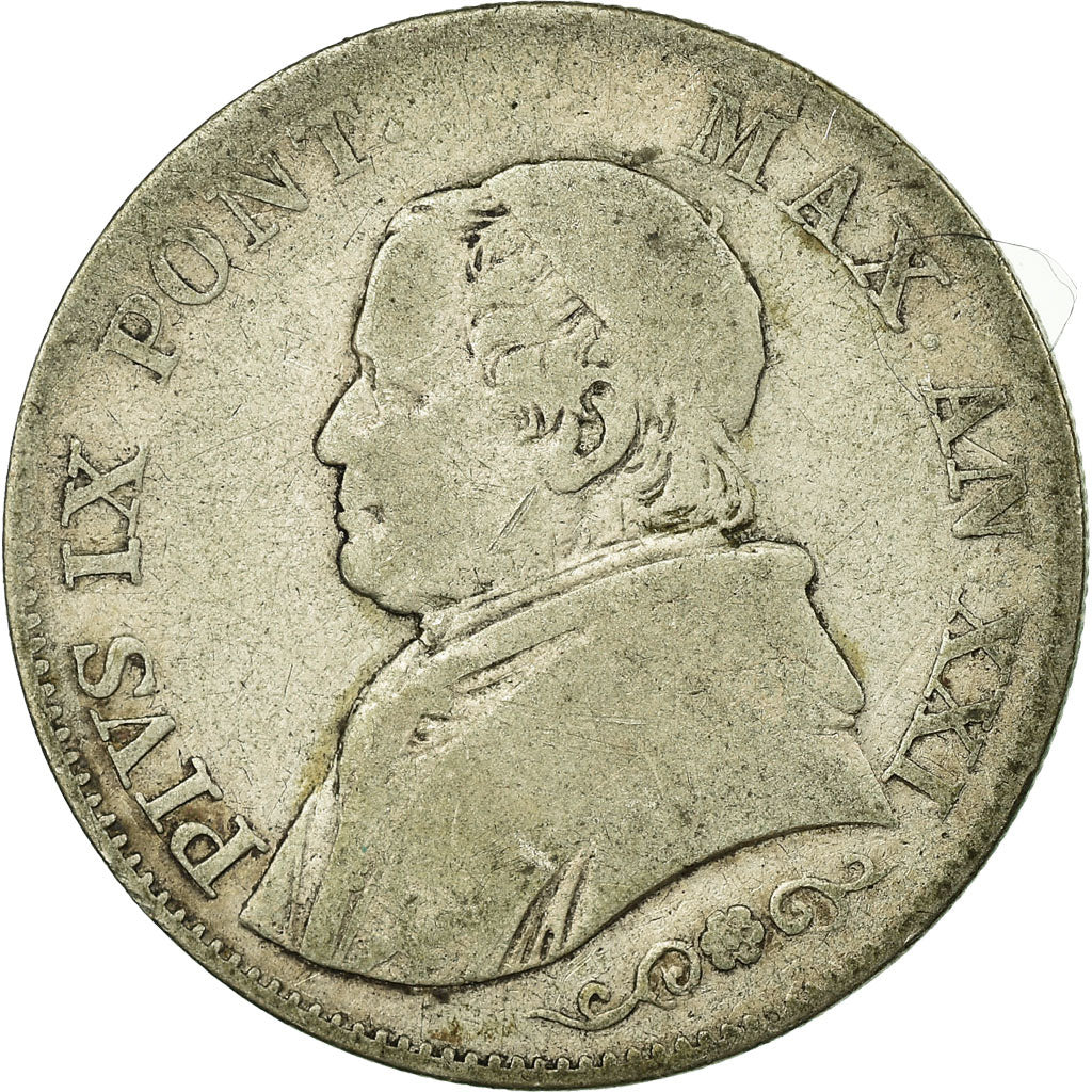 Moneda, Estados italianos, PAPAL STATES, Pius IX, Lira, 1866, Roma, BC+, Plata