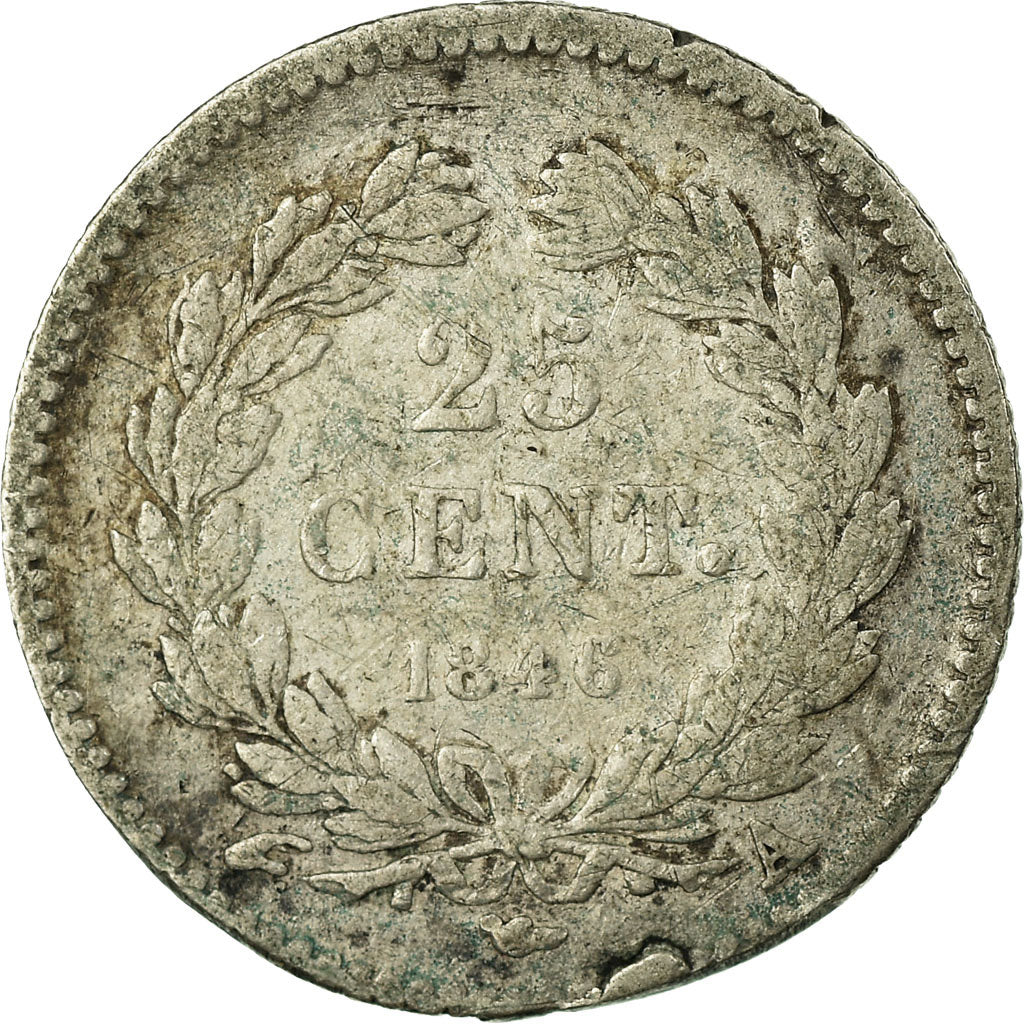 Moneda, Francia, Louis-Philippe, 25 Centimes, 1846, Paris, BC, Plata, KM:755.1