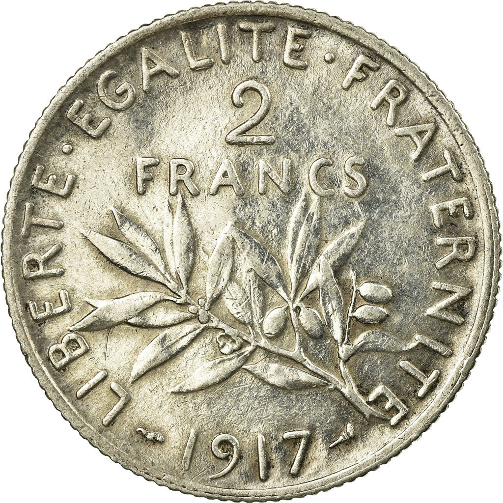 Coin, France, Semeuse, 2 Francs, 1917, Paris, AU(55-58), Silver, KM:845.1