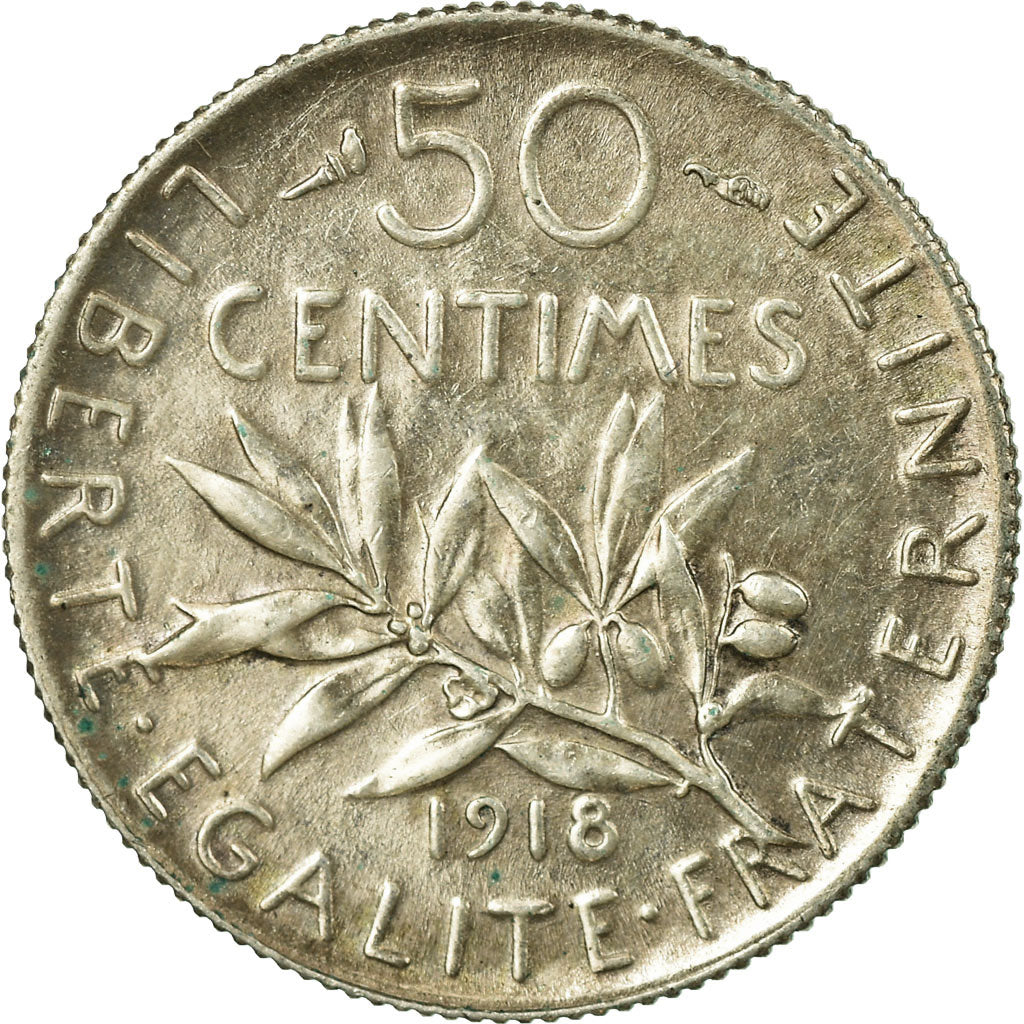 Moneta, Francia, Semeuse, 50 Centimes, 1918, Paris, SPL-, Argento, KM:854