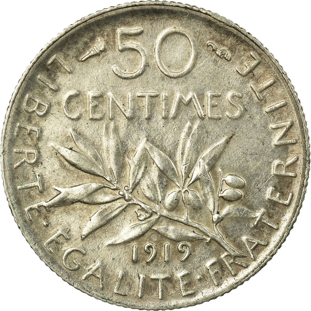 Moneta, Francia, Semeuse, 50 Centimes, 1919, Paris, BB, Argento, KM:854