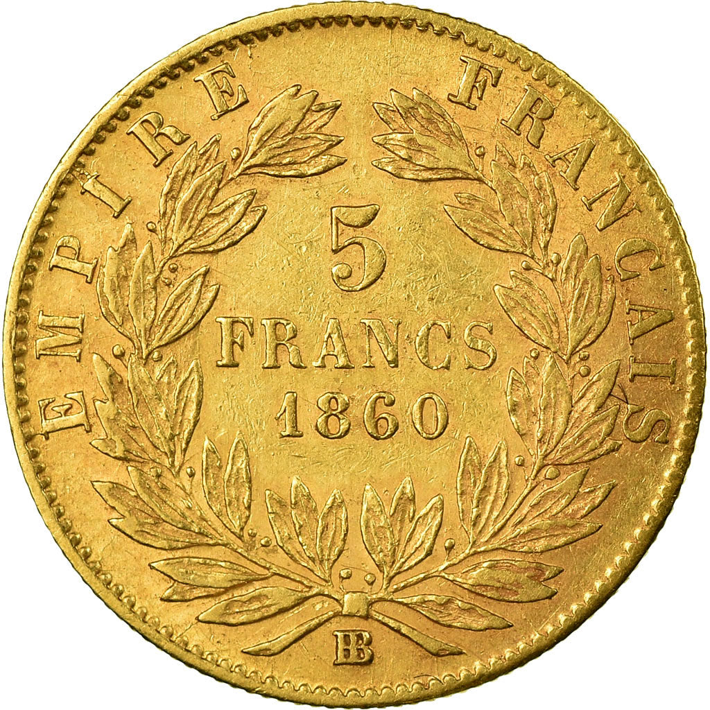 Munten, Frankrijk, Napoleon III, Napoléon III, 5 Francs, 1860, Strasbourg, ZF