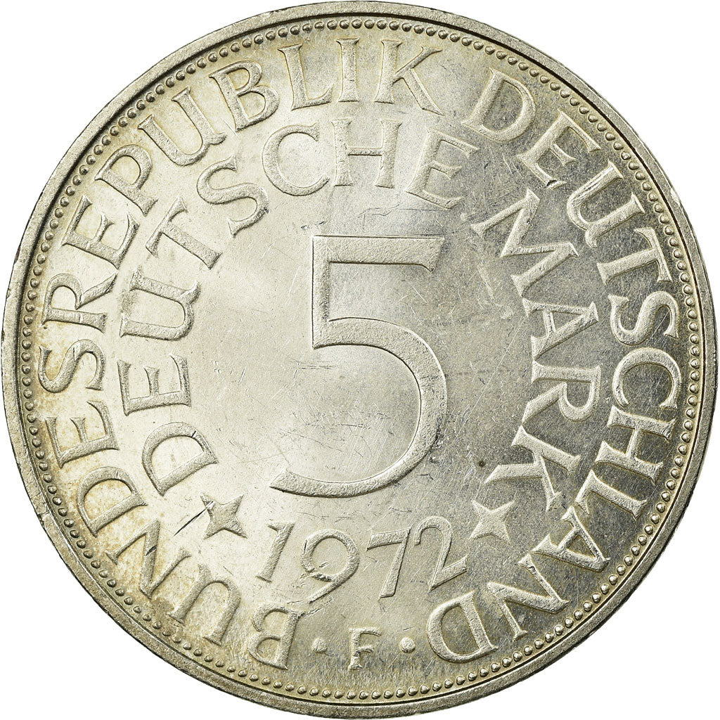 Coin, GERMANY - FEDERAL REPUBLIC, 5 Mark, 1972, Stuttgart, AU(50-53), Silver