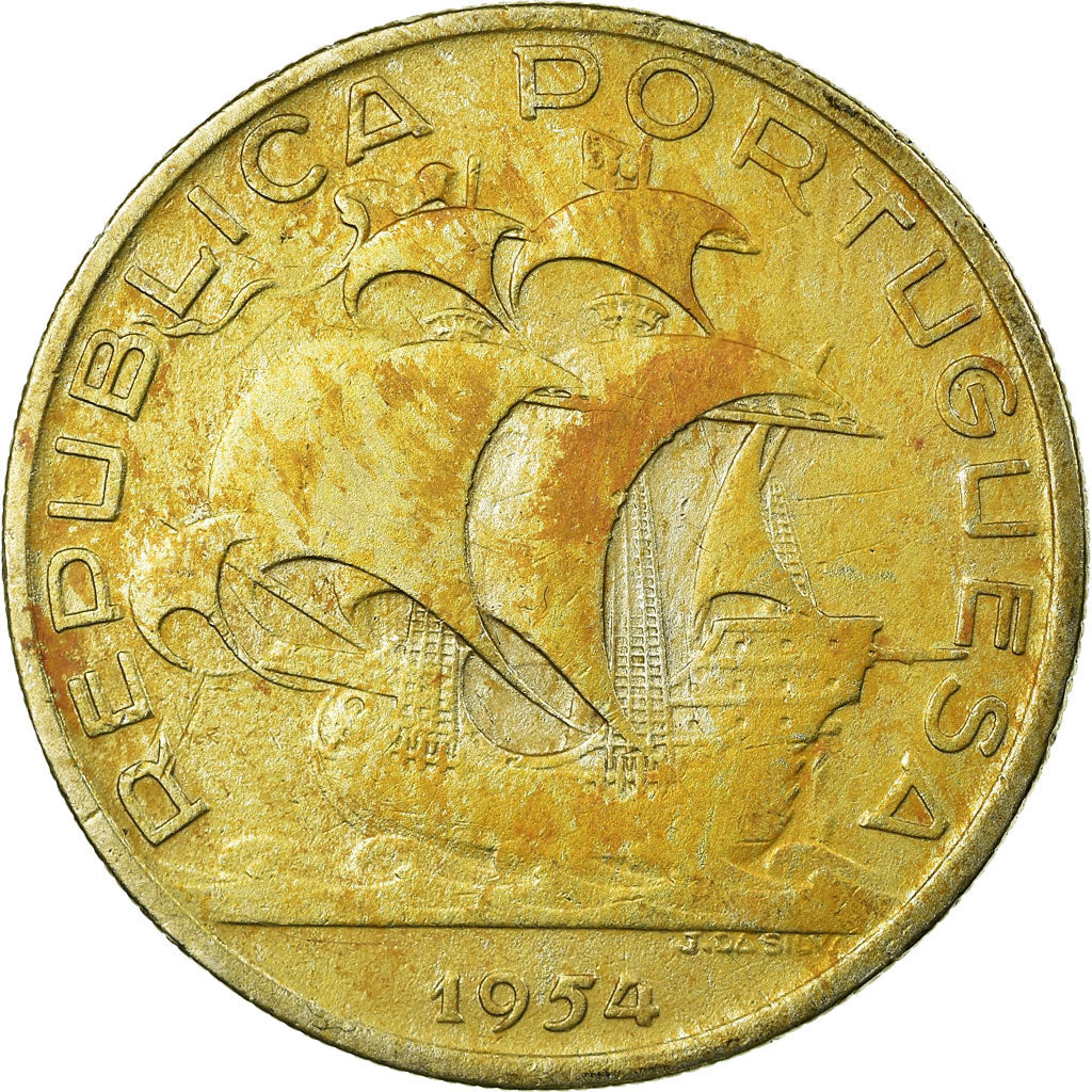Coin, Portugal, 10 Escudos, 1954, VF(20-25), Silver, KM:586