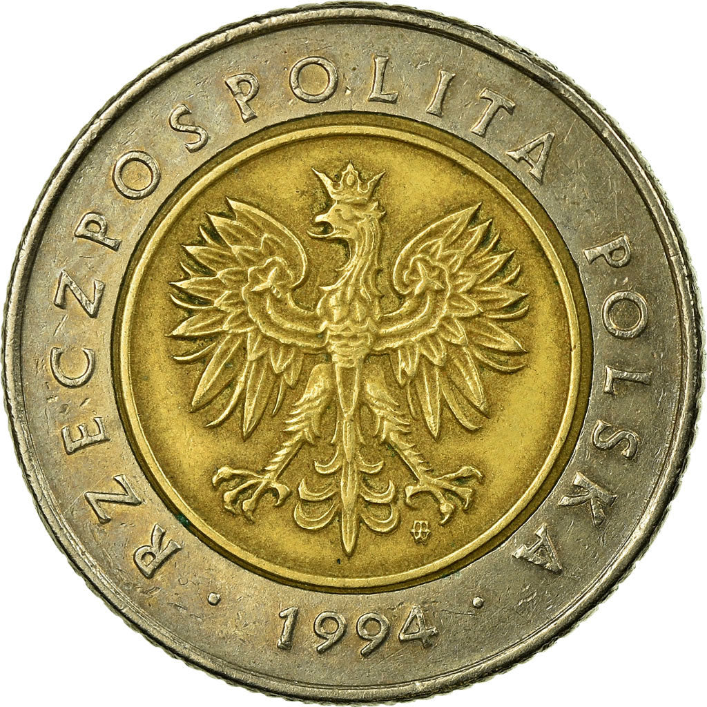 Coin, Poland, 5 Zlotych, 1994, Warsaw, EF(40-45), Bi-Metallic, KM:284