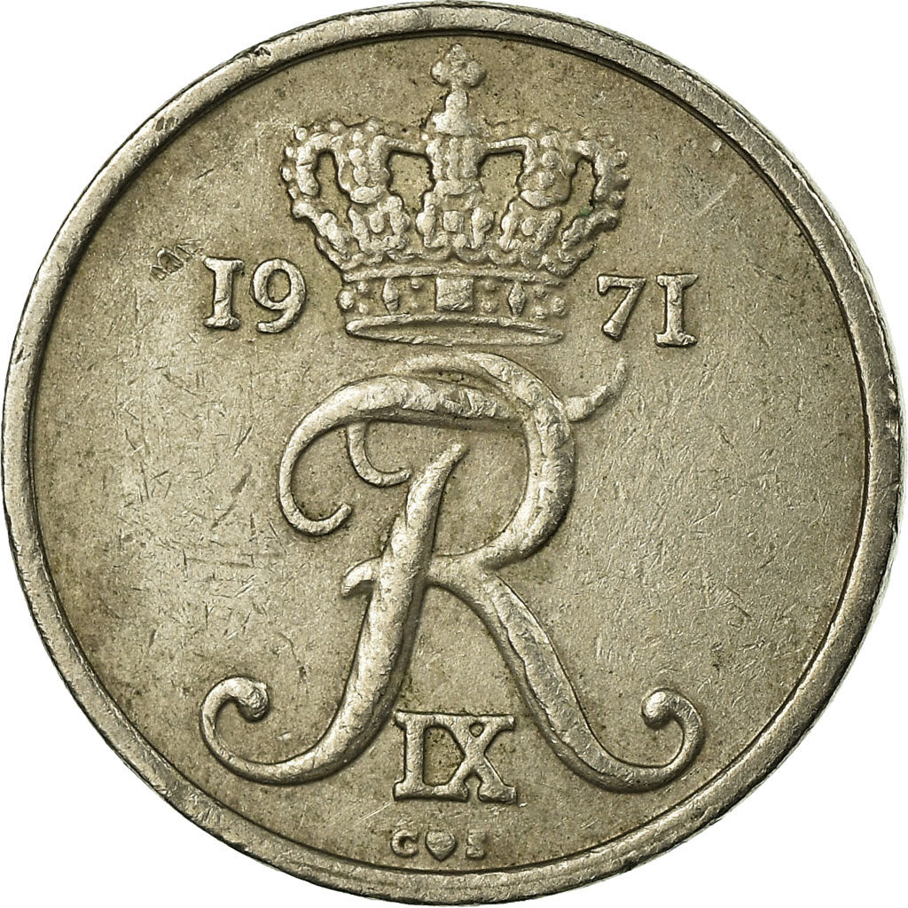 Munten, Denemarken, Frederik IX, 10 Öre, 1971, Copenhagen, FR+, Copper-nickel