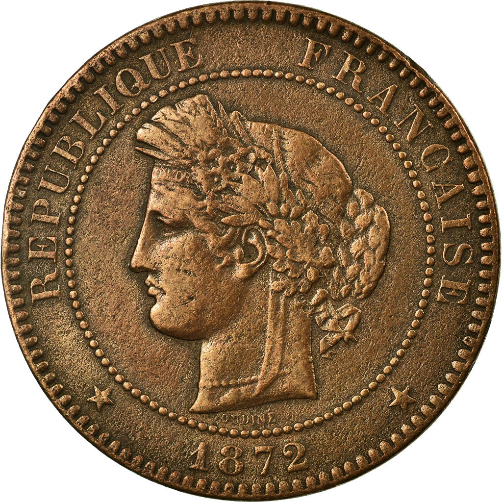 Coin, France, Cérès, 10 Centimes, 1872, Bordeaux, VF(30-35), Bronze, KM:815.2