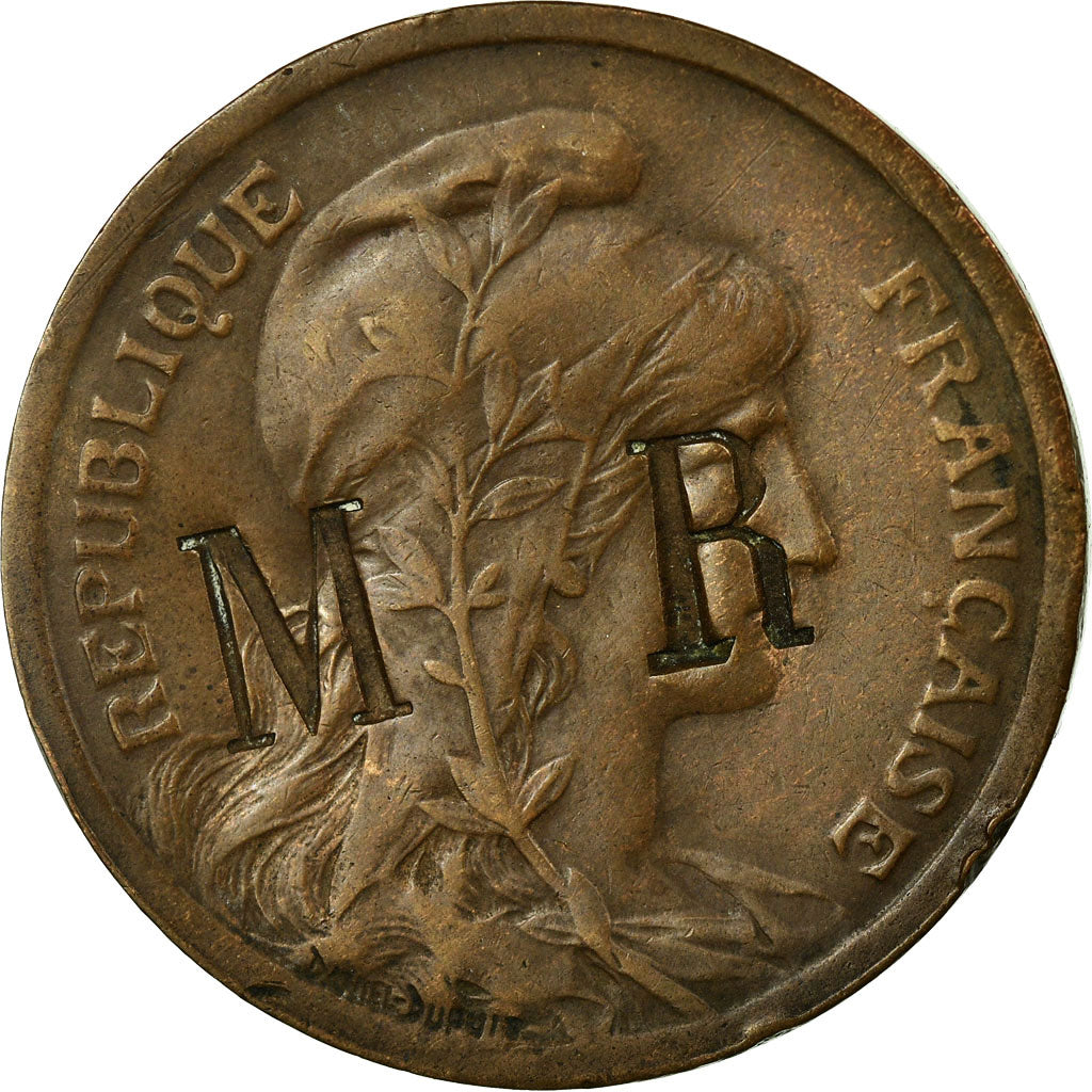 Moneta, Francia, Dupuis, 10 Centimes, 1917, Paris, Contremarque MR, MB+, Bronzo