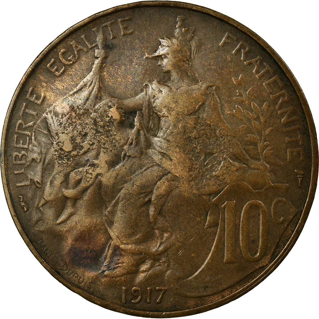 Moneta, Francia, Dupuis, 10 Centimes, 1917, Paris, Contremarque MR, MB+, Bronzo