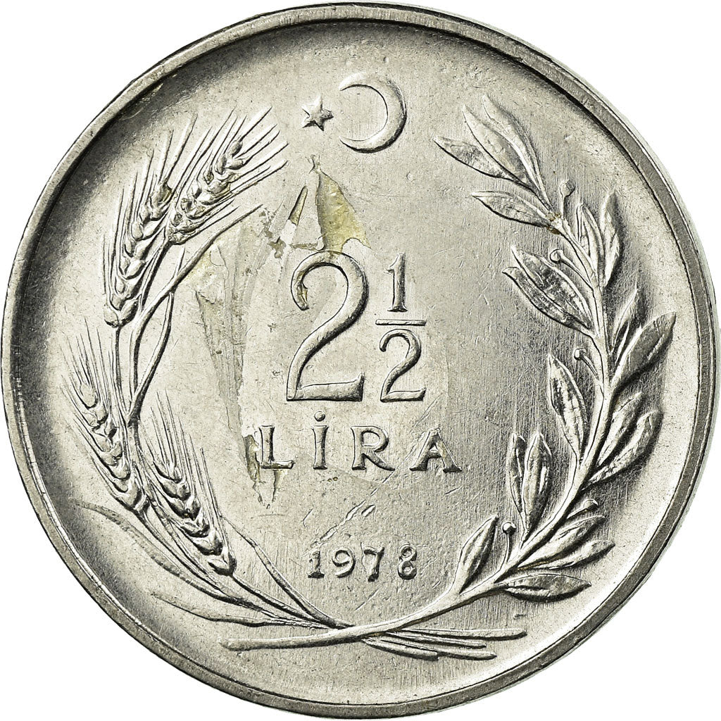 Moneda, Turquía, 2-1/2 Lira, 1978, BC+, Acero inoxidable, KM:893.2