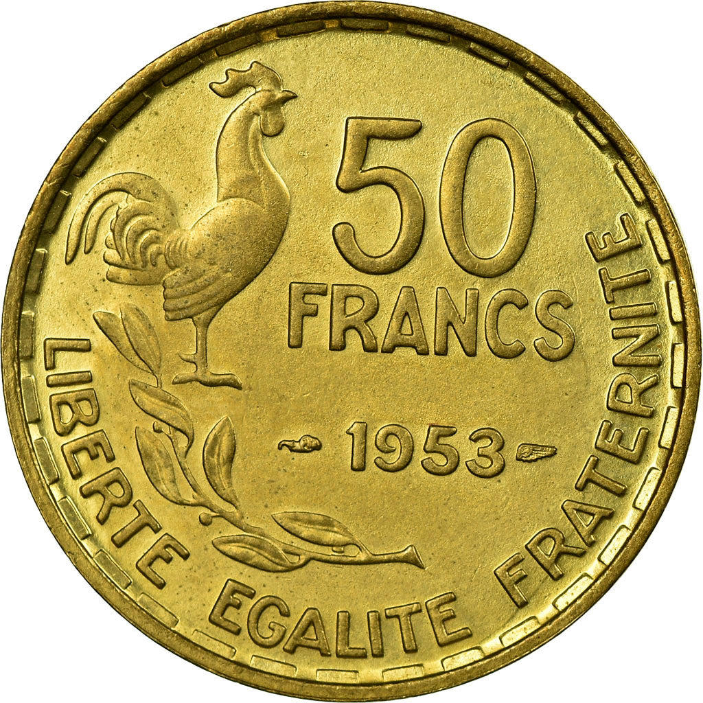 Moneta, Francja, Guiraud, 50 Francs, 1953, Paris, AU(55-58), Aluminium-Brąz