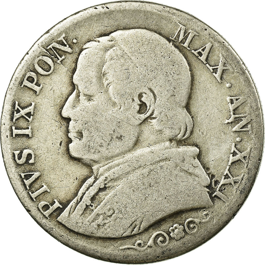 Moeda, ESTADOS ITALIANOS, PAPAL STATES, Pius IX, Lira, 1866, Roma, VF(20-25)
