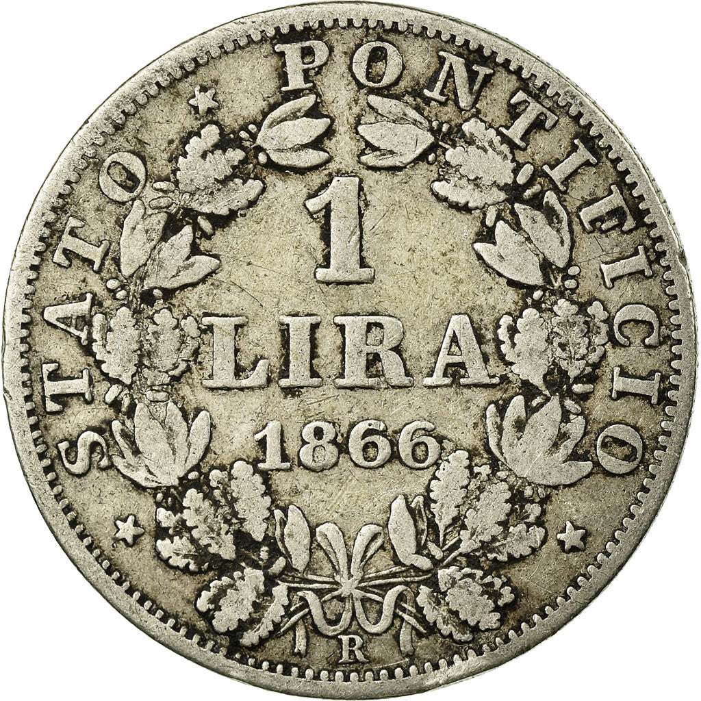 Monnaie, États italiens, PAPAL STATES, Pius IX, Lira, 1866, Roma, B+, Argent