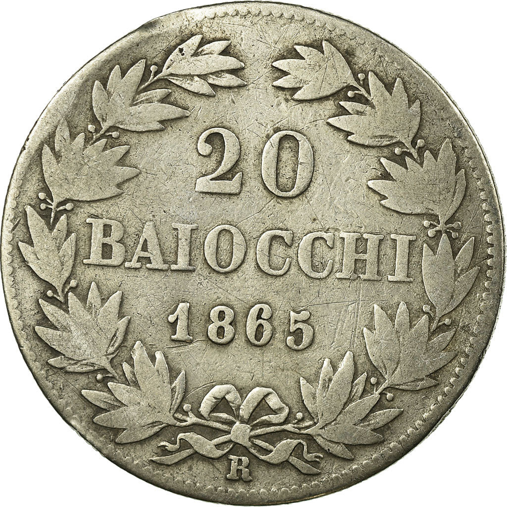 Coin, ITALIAN STATES, PAPAL STATES, Pius IX, 20 Baiocchi, 1865, Roma, VF(20-25)