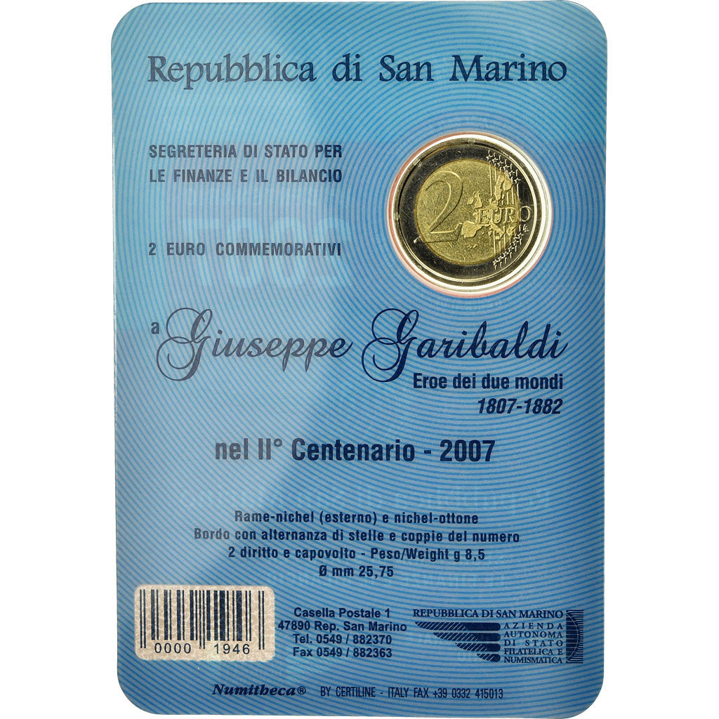 San Marino, 2 Euro, Giuseppe Garibaldi, 2007, ND