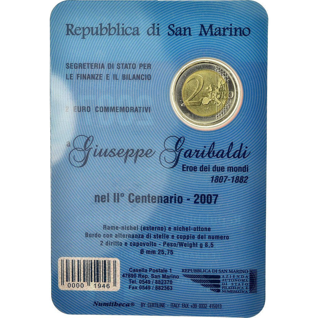 San Marino, 2 Euro, Giuseppe Garibaldi, 2007, ND