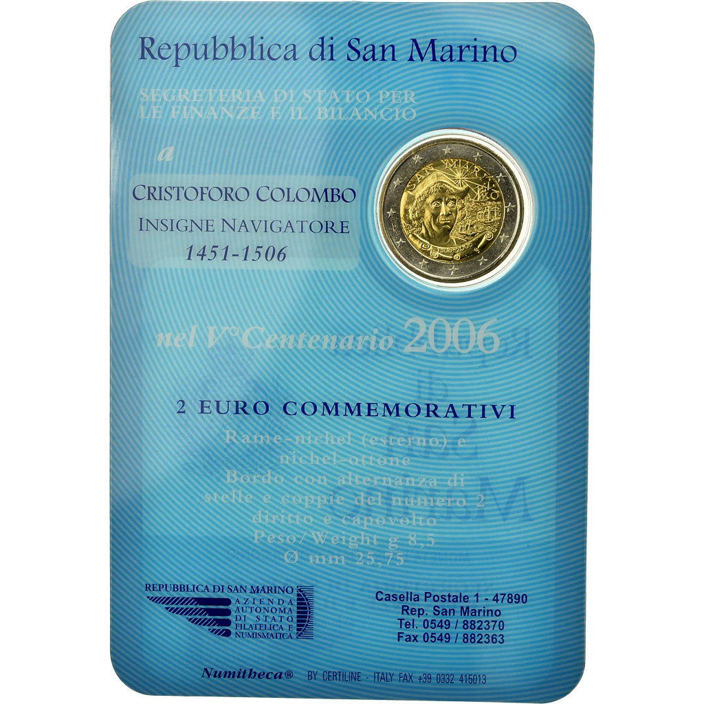 San Marino, 2 Euro, Christophe Colomb, 2006, Sin información