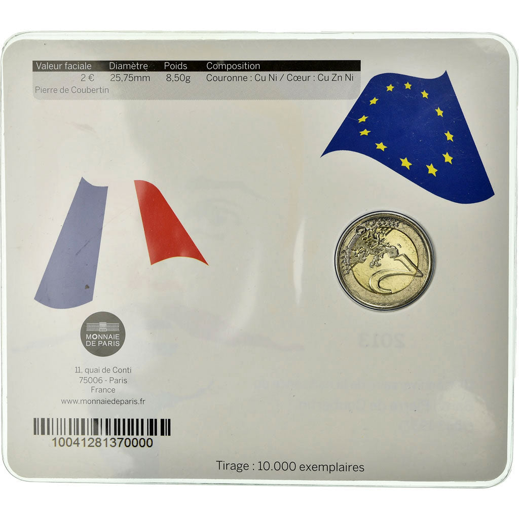 France, 2 Euro, Baron Pierre Coubertin, 2013
