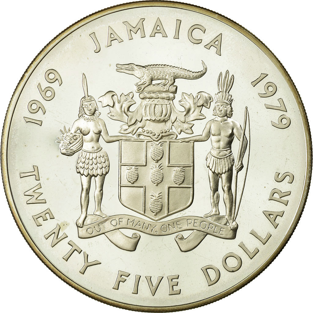 Coin, Jamaica, Elizabeth II, 25 Dollars, 1979, Franklin Mint, MS(65-70), Silver