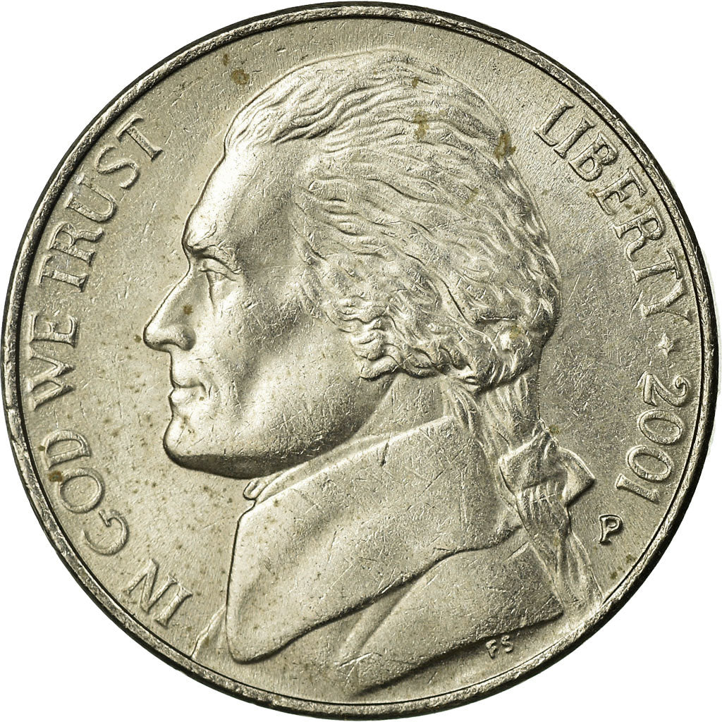 Coin, United States, Jefferson Nickel, 5 Cents, 2001, U.S. Mint, Philadelphia
