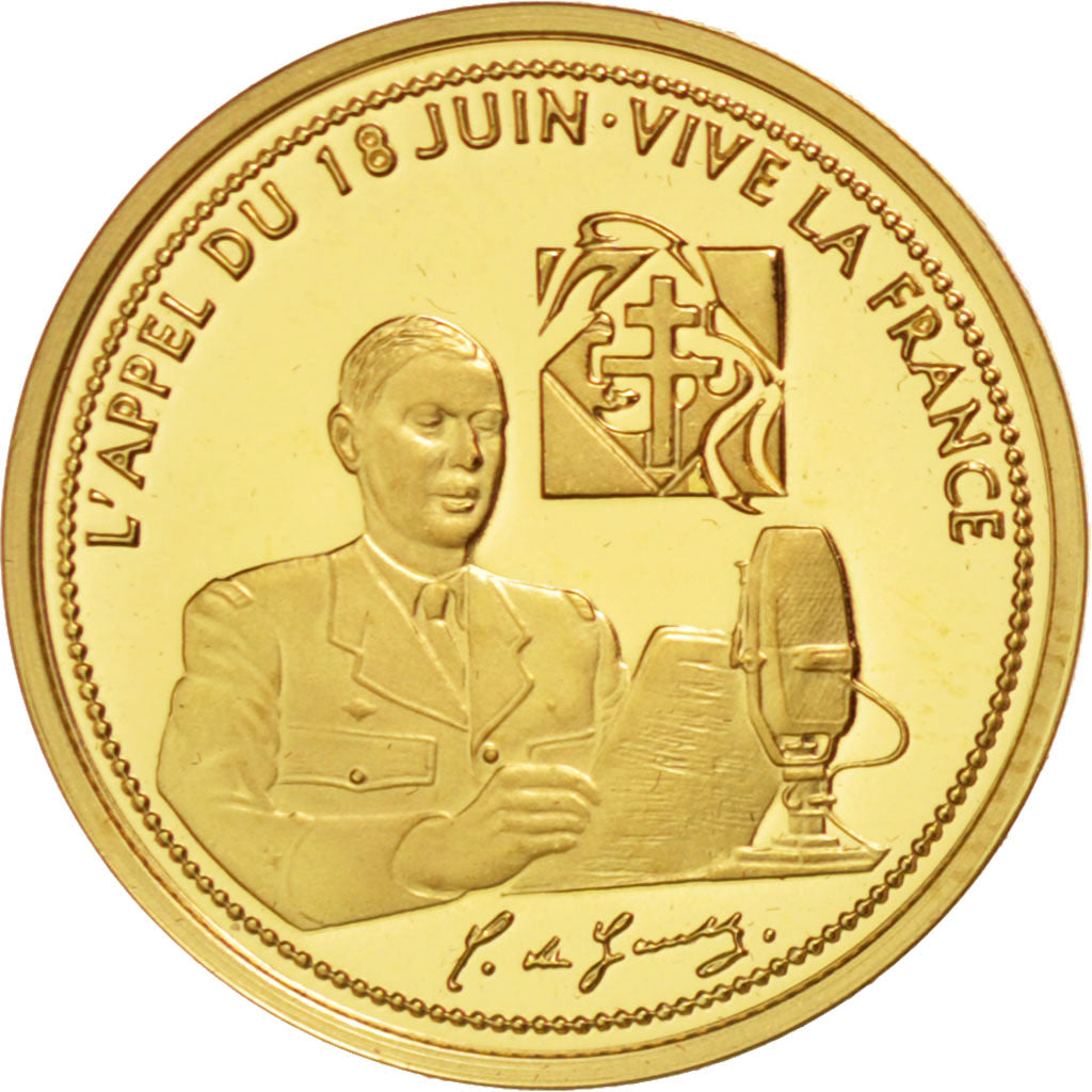 FRANCE, History, French Fifth Republic, Medal, MS(65-70), Gold, 18, 2.00