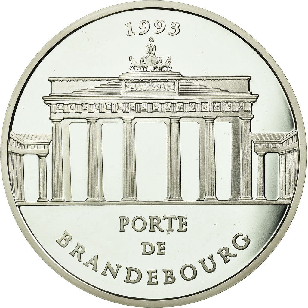 Coin, France, Porte de Brandebourg, 100 Francs-15 Ecus, 1993, MS(65-70), Silver