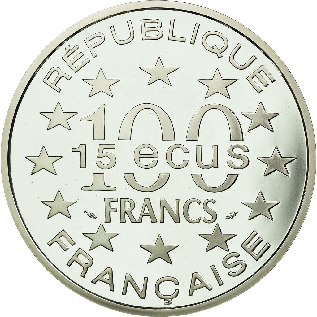 Coin, France, Porte de Brandebourg, 100 Francs-15 Ecus, 1993, MS(65-70), Silver