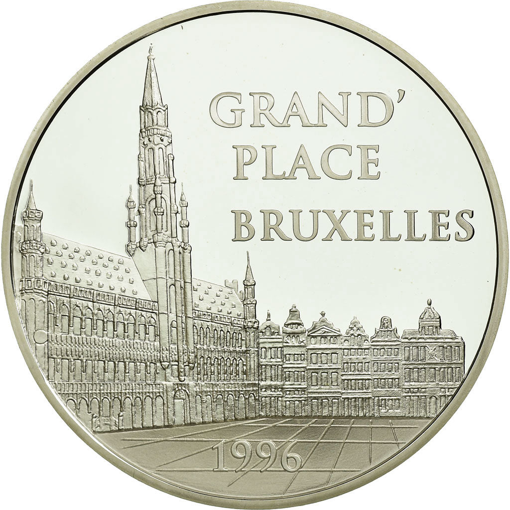 Moneda, Francia, Grand'Place de Bruxelles, 100 Francs-15 Euro, 1996, FDC, Plata