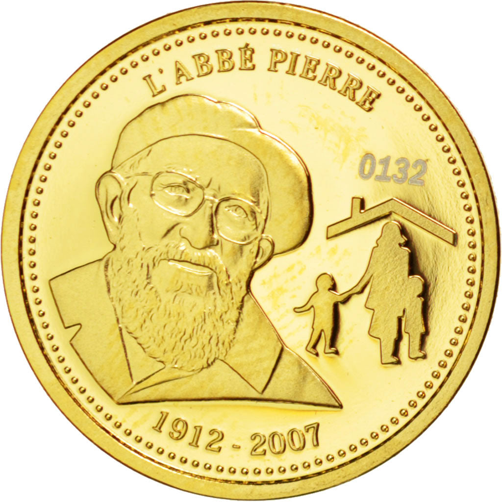 Frankrijk, Medaille, The Fifth Republic, Abbé Pierre, Society, 2007, FDC, Goud