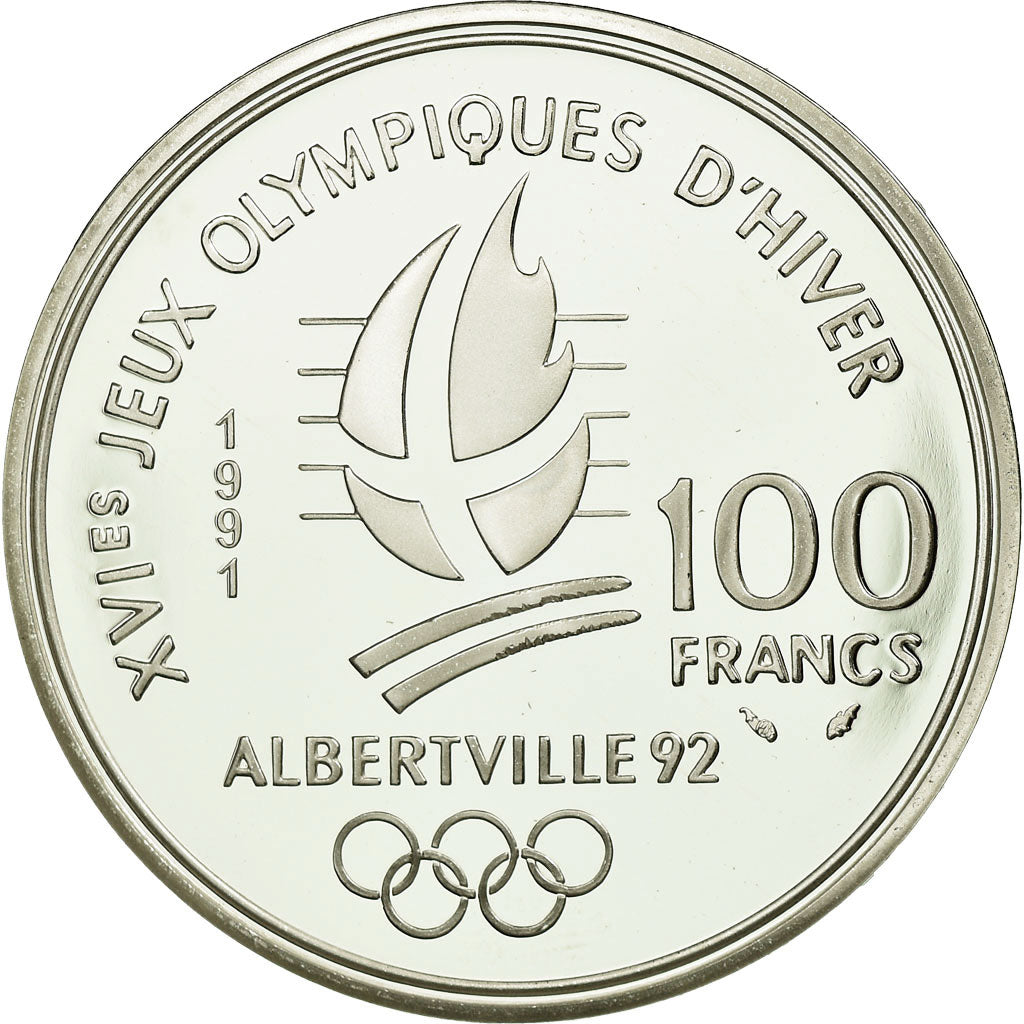 Coin, France, Ski De Fond, 100 Francs, 1991, MS(65-70), Silver, KM:994