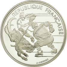Moneta, Francja, Hockey players, 100 Francs, 1991, MS(65-70), Srebro, KM:993