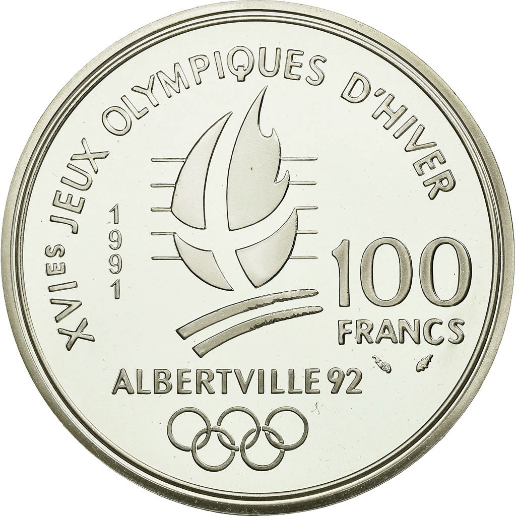 Munten, Frankrijk, Hockey, 100 Francs, 1991, FDC, Zilver, KM:993