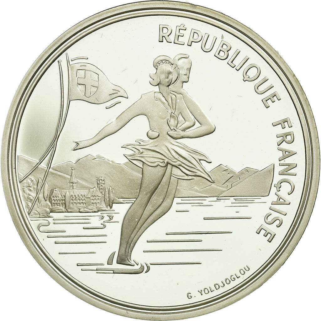 Moeda, França, Patinage, 100 Francs, 1989, MS(65-70), Prata, KM:972, Gadoury:C3