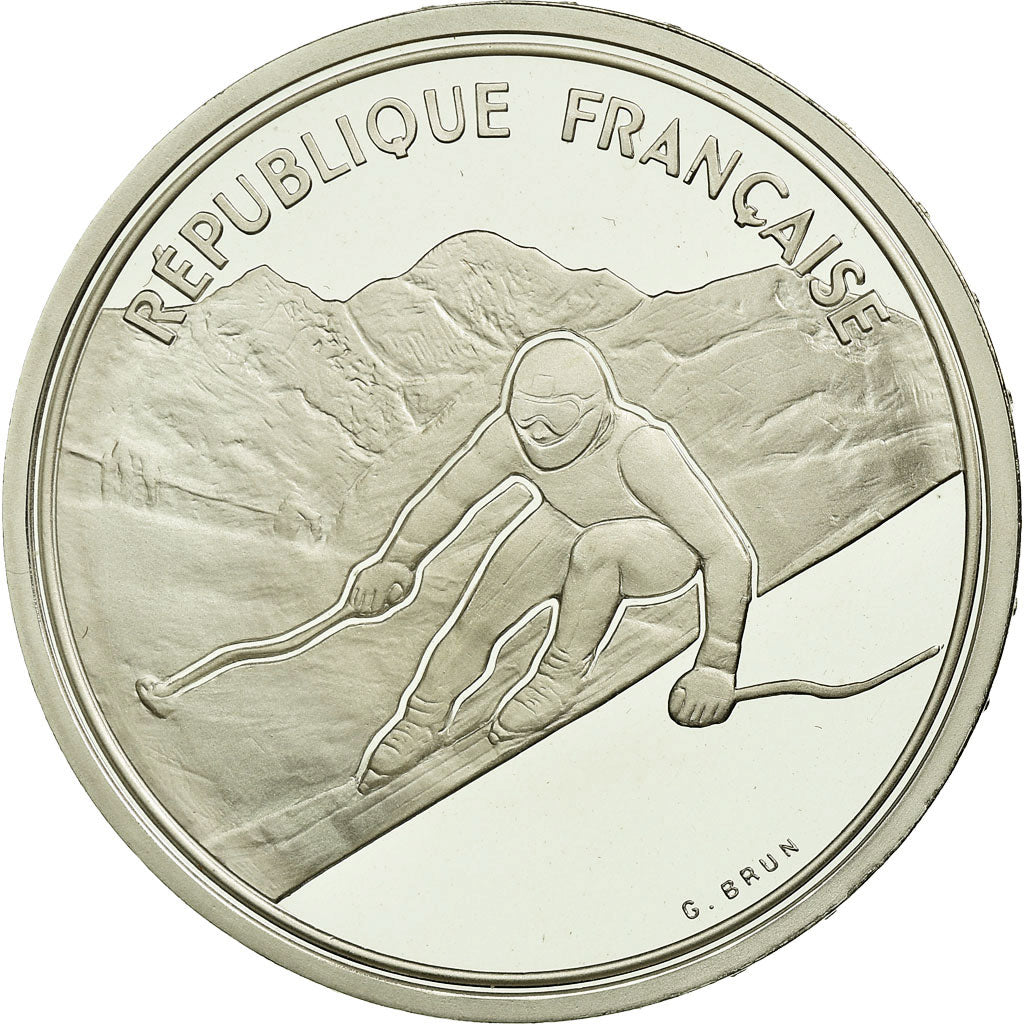 Munten, Frankrijk, Ski alpin, 100 Francs, 1989, FDC, Zilver, KM:971, Gadoury:C1