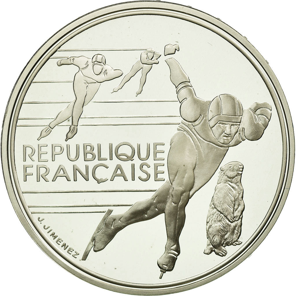 Münze, Frankreich, Patinage de vitesse, 100 Francs, 1990, STGL, Silber, KM:980