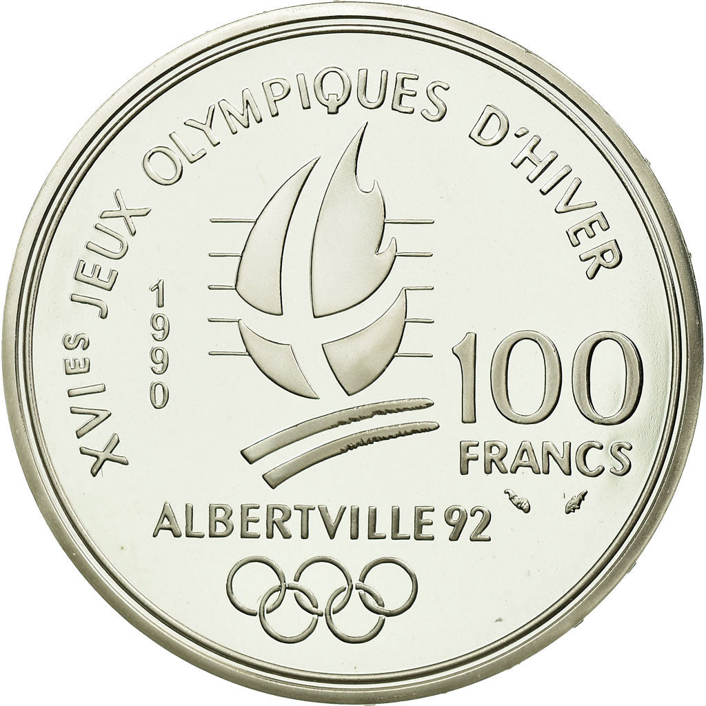 Münze, Frankreich, Patinage de vitesse, 100 Francs, 1990, STGL, Silber, KM:980