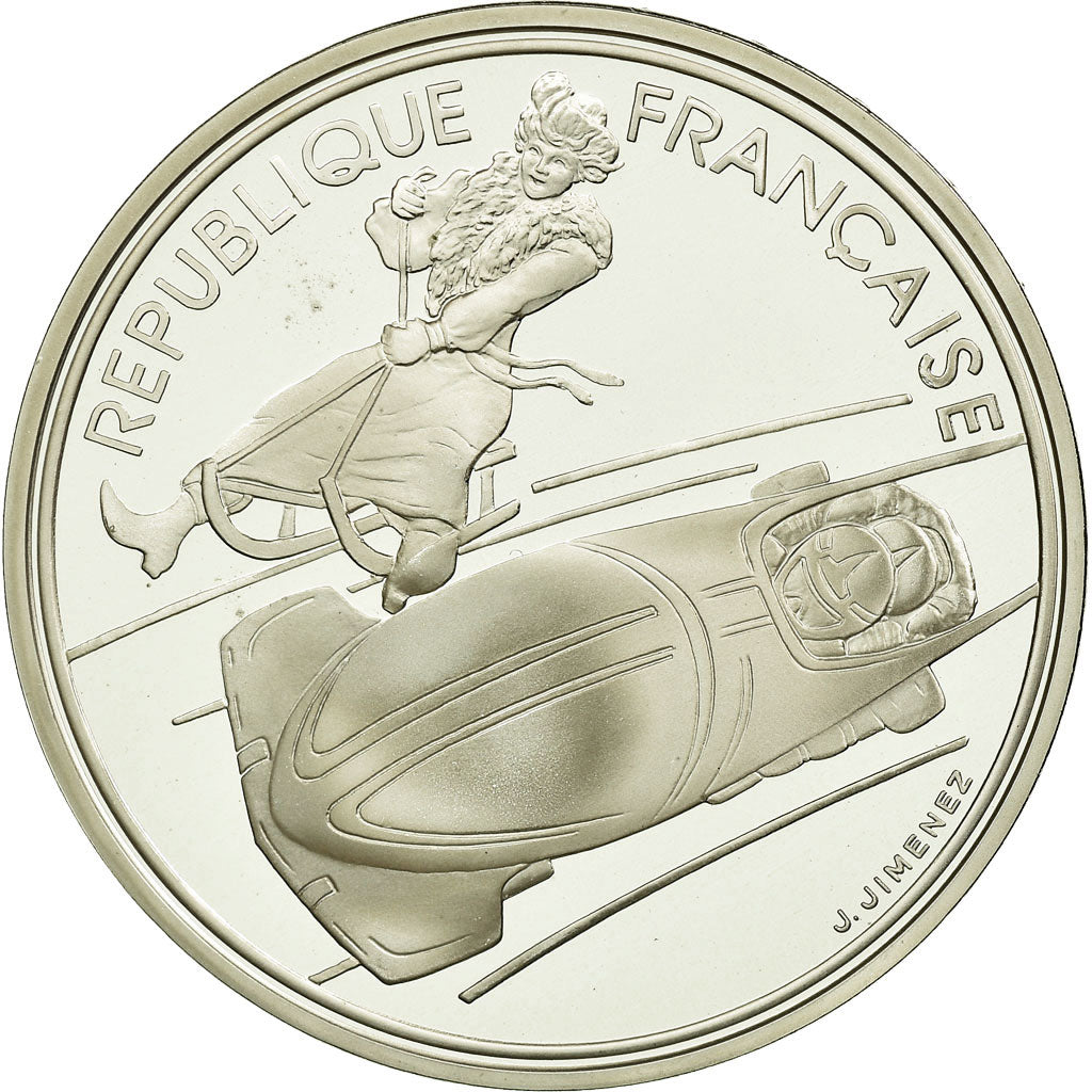 Munten, Frankrijk, Bobsleigh, 100 Francs, 1990, FDC, Zilver, KM:981, Gadoury:C9