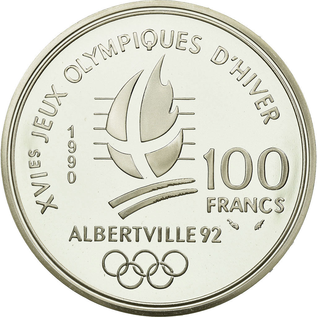 Munten, Frankrijk, Bobsleigh, 100 Francs, 1990, FDC, Zilver, KM:981, Gadoury:C9