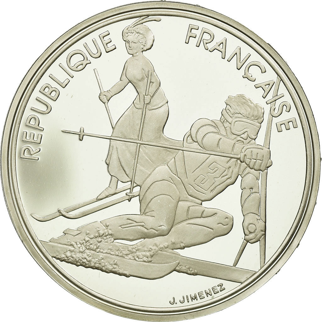Munten, Frankrijk, Slalom Moderne, 100 Francs, 1990, FDC, Zilver, KM:984