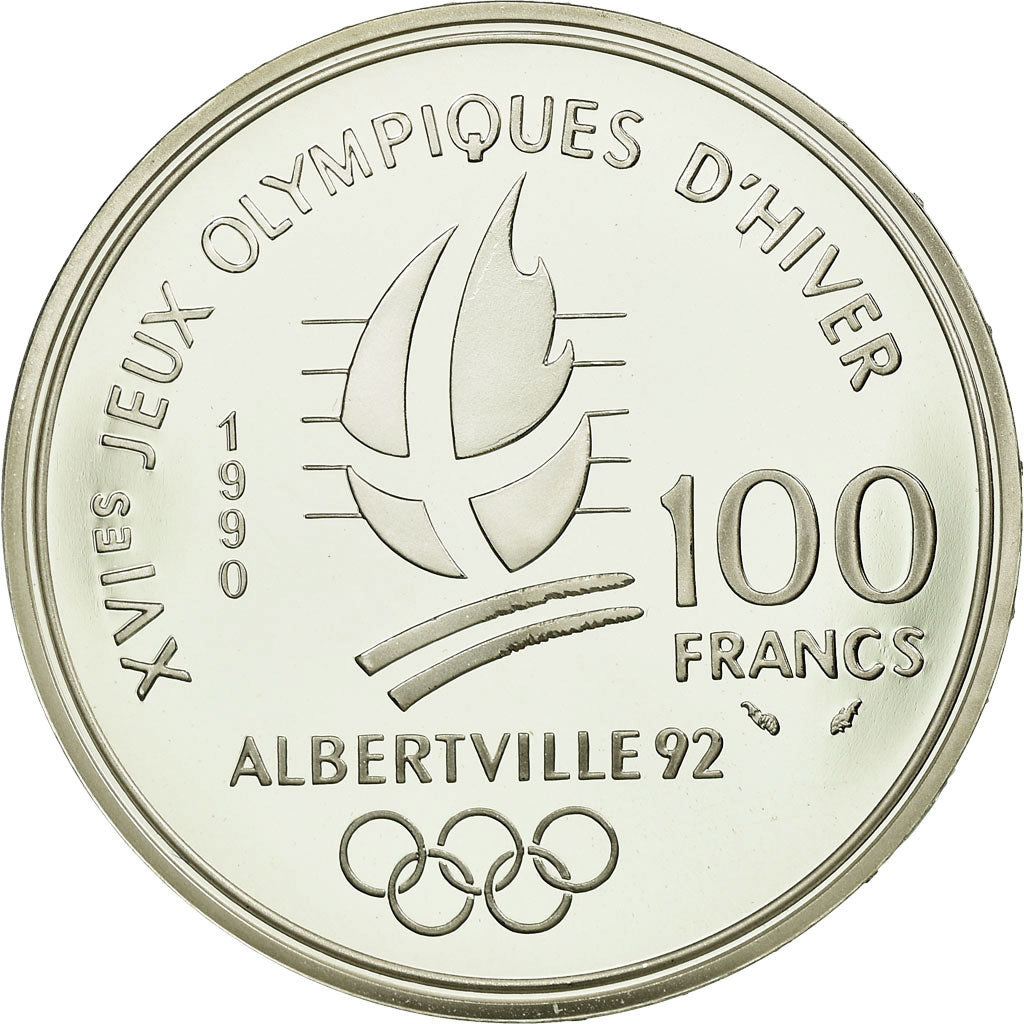 Munten, Frankrijk, Slalom Moderne, 100 Francs, 1990, FDC, Zilver, KM:984