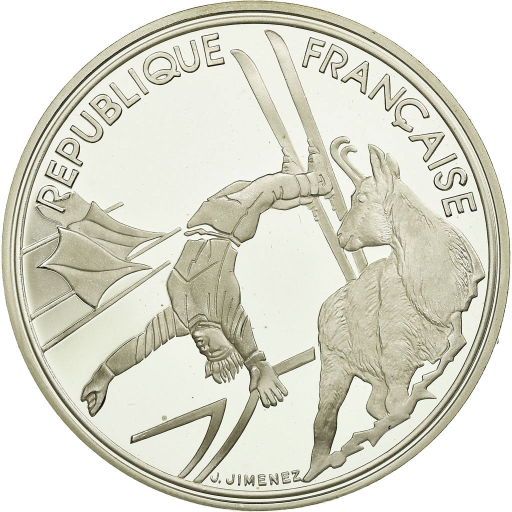 Moeda, França, Ski Acrobatique, 100 Francs, 1990, MS(65-70), Prata, KM:983