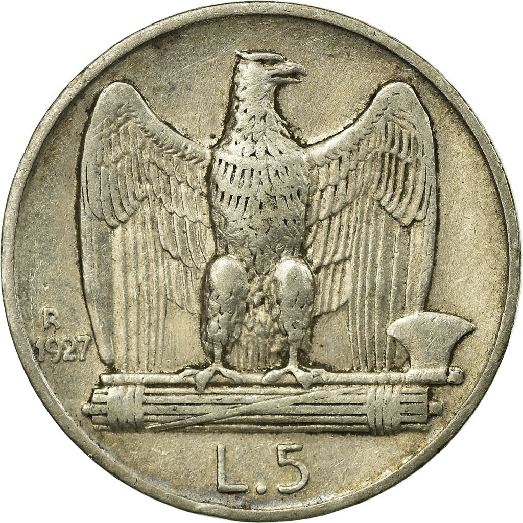 Coin, Italy, Vittorio Emanuele III, 5 Lire, 1927, Rome, VF(30-35), Silver