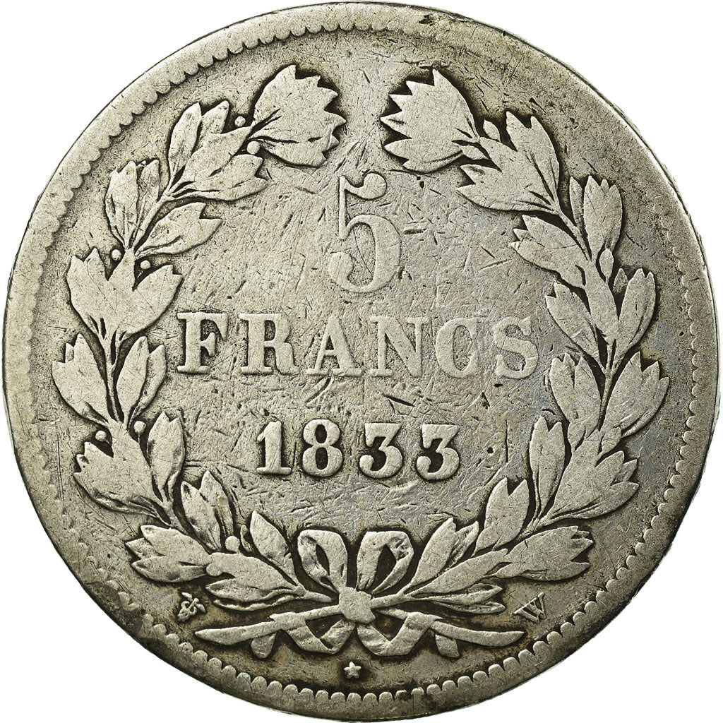 Coin, France, Louis-Philippe, 5 Francs, 1833, Lille, VF(20-25), Silver