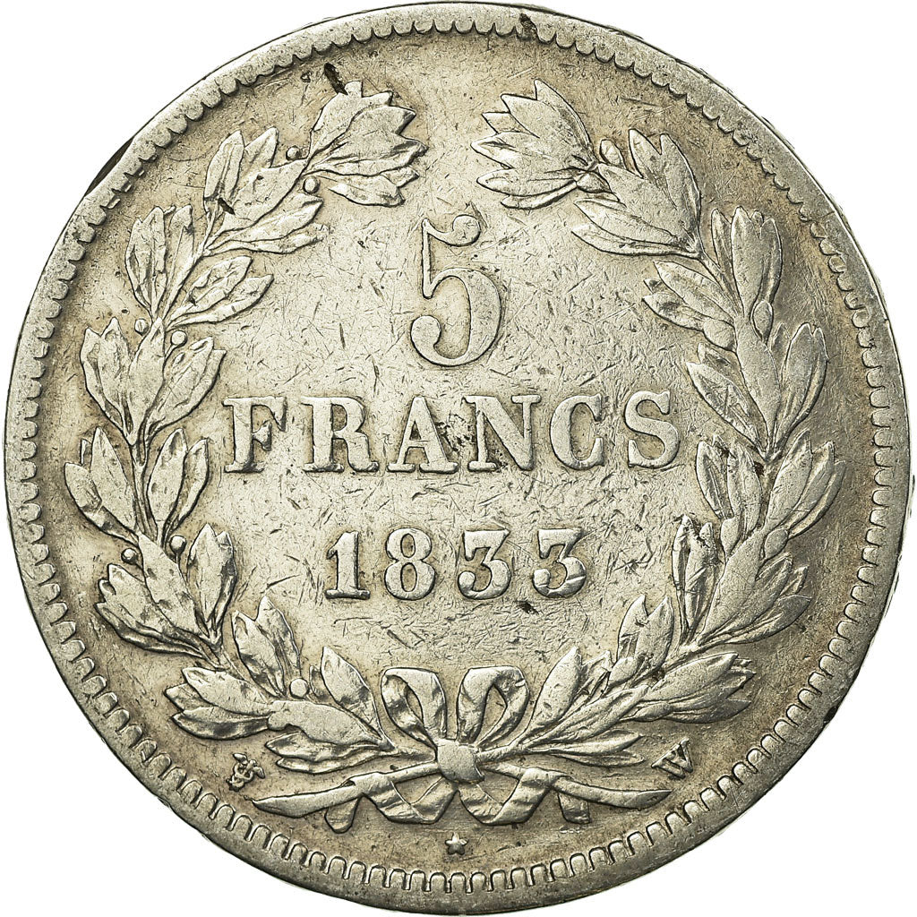 Coin, France, Louis-Philippe, 5 Francs, 1833, Lille, VF(30-35), Silver